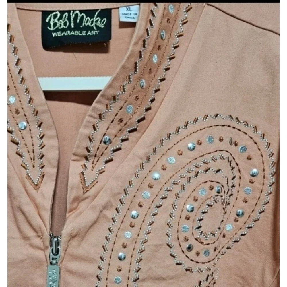 Bob Mackie Womens Embellished Jacket Wearable Art Southwestern‎ Cotton Orange XL
